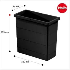 Hailo Inneneimer 12 l 1225949 320 x 156 x 295 mm schwarz mit 2 Henkeln für Raumspar Tandem S