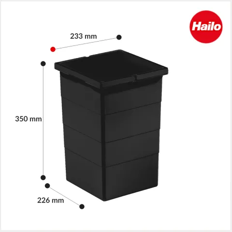 Hailo Inneneimer 1225979 tiefschwarz 15 Liter 226 x 233 x 350 mm