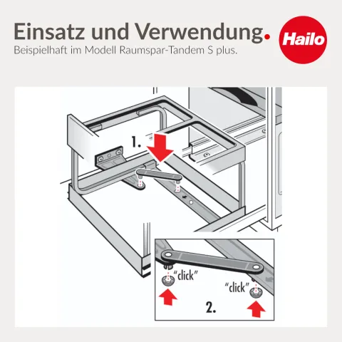 Hailo Mitnehmer 1830879 Raumspar-Tandem Ausfahrautomatik Zubehörbeutel grau für Abfallsammler