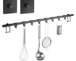 Hakenleiste Wenko Turbo-Loc Gala schwarz 60 cm mit Adapter und 8 Haken