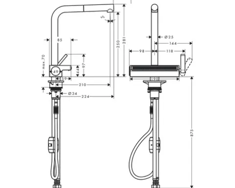 hansgrohe Küchenarmatur AQUNO SELECT M81 chrom mit Multifunktionssieb 73836000