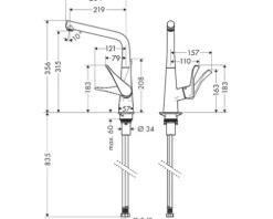 hansgrohe Küchenarmatur METRIS M71 Vorfenstermontage chrom 14823000