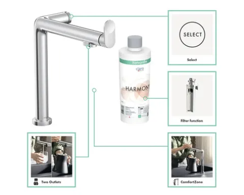hansgrohe Küchenarmatur mit Filterfunktion AQITTURA M91 FilterSystem 240 chrom mit Filterkopf 76804000