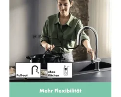 hansgrohe Küchenarmatur mit Filterfunktion AQITTURA M91 chrom mit Schlauchbox, Filterkopf und Mineralisierungskartusche Harmony mit Filter 76800000