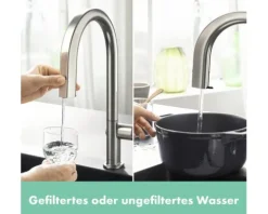 hansgrohe Küchenarmatur mit Filterfunktion AQITTURA M91 edelstahl gebürstet mit Filterkopf 76803800