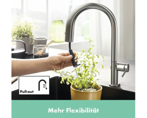 hansgrohe Küchenarmatur mit Filterfunktion AQITTURA M91 edelstahl gebürstet mit Filterkopf 76803800
