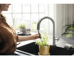 hansgrohe Küchenarmatur mit Filterfunktion AQITTURA M91 edelstahl gebürstet mit Filterkopf 76803800