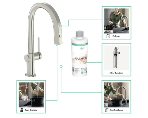 hansgrohe Küchenarmatur mit Filterfunktion AQITTURA M91 edelstahl gebürstet mit Filterkopf 76803800