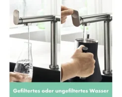 hansgrohe Küchenarmatur mit Filterfunktion AQITTURA M91 FilterSystem 240 edelstahl gebürstet mit Filterkopf 76804800