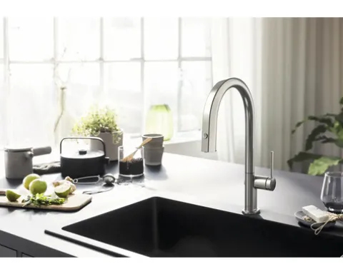 hansgrohe Küchenarmatur mit Filterfunktion AQITTURA M91 edelstahl gebürstet mit Schlauchbox, Filterkopf und Mineralisierungskartusche Harmony mit Filter 76800800