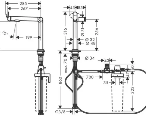 hansgrohe Küchenarmatur mit Filterfunktion AQITTURA M91 FilterSystem 240 schwarz matt mit Filterkopf 76804670