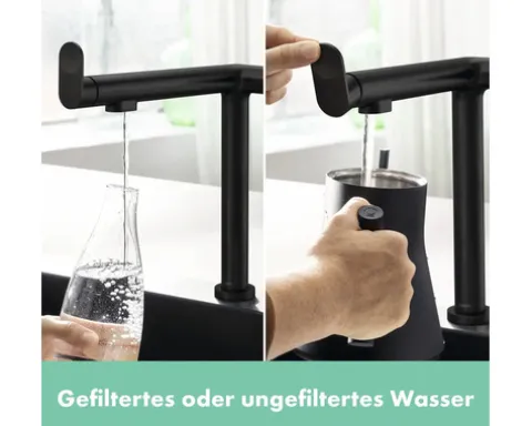 hansgrohe Küchenarmatur mit Filterfunktion AQITTURA M91 FilterSystem 240 schwarz matt mit Filterkopf 76804670
