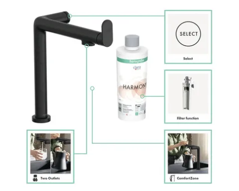 hansgrohe Küchenarmatur mit Filterfunktion AQITTURA M91 FilterSystem 240 schwarz matt mit Filterkopf 76804670