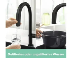 hansgrohe Küchenarmatur mit Filterfunktion AQITTURA M91 schwarz matt mit Schlauchbox und Filterkopf 76826670