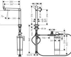 hansgrohe Küchenarmatur mit Filterfunktion AQITTURA M91 FilterSystem 240 edelstahl gebürstet mit Filterkopf, Mineralisierungskartusche Harmony mit Filter 76802800