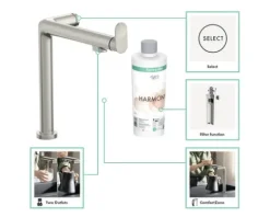 hansgrohe Küchenarmatur mit Filterfunktion AQITTURA M91 FilterSystem 240 edelstahl gebürstet mit Filterkopf, Mineralisierungskartusche Harmony mit Filter 76802800