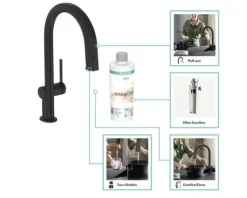 hansgrohe Küchenarmatur mit Filterfunktion AQITTURA M91 schwarz matt mit Filterkopf und Mineralisierungskartusche Harmony mit Filter 76801670