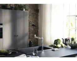hansgrohe Küchenarmatur mit Filter- und Sprudelfunktion AQITTURA M91 SodaSystem 240 chrom mit Filterkopf, Mineralisierungskartusche Harmony mit Filter, CO2 Flasche und SodaBase ComfortZone 76810000