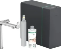 hansgrohe Küchenarmatur mit Filter- und Sprudelfunktion AQITTURA M91 SodaSystem 240 chrom mit Filterkopf, Mineralisierungskartusche Harmony mit Filter, CO2 Flasche und SodaBase ComfortZone 76810000