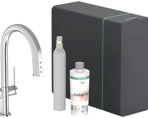 hansgrohe Küchenarmatur mit Filterfunktion SodaSystem AQITTURA M91 chrom mit Schlauchbox lite , Filterkopf, Mineralisierungskartusche Harmony mit Filter, CO2 Flasche und SodaBase 76839000