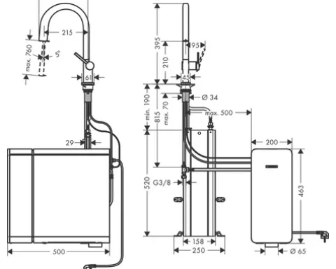 hansgrohe Küchenarmatur mit Filterfunktion SodaSystem AQITTURA M91 chrom mit Schlauchbox, Filterkopf, Mineralisierungskartusche Harmony mit Filter, CO2 Flasche und SodaBase 76806000
