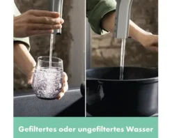 hansgrohe Küchenarmatur mit Filter- und Sprudelfunktion AQITTURA M91 SodaSystem 240 edelstahl gebürstet mit Filterkopf, Mineralisierungskartusche Harmony mit Filter, CO2 Flasche und SodaBase ComfortZone 76810800