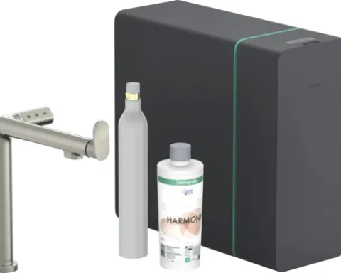 hansgrohe Küchenarmatur mit Filter- und Sprudelfunktion AQITTURA M91 SodaSystem 240 edelstahl gebürstet mit Filterkopf, Mineralisierungskartusche Harmony mit Filter, CO2 Flasche und SodaBase ComfortZone 76810800