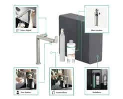 hansgrohe Küchenarmatur mit Filter- und Sprudelfunktion AQITTURA M91 SodaSystem 240 edelstahl gebürstet mit Filterkopf, Mineralisierungskartusche Harmony mit Filter, CO2 Flasche und SodaBase ComfortZone 76810800