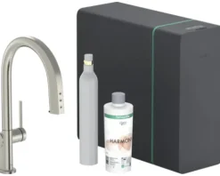 hansgrohe Küchenarmatur mit Filterfunktion SodaSystem AQITTURA M91 edelstahl gebürstet mit Schlauchbox lite, Filterkopf, Mineralisierungskartusche Harmony mit Filter, CO2 Flasche und SodaBase 76839800