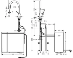 hansgrohe Küchenarmatur mit Filterfunktion SodaSystem AQITTURA M91 edelstahl gebürstet mit Schlauchbox, Filterkopf, Mineralisierungskartusche Harmony mit Filter, CO2 Flasche und SodaBase76806800