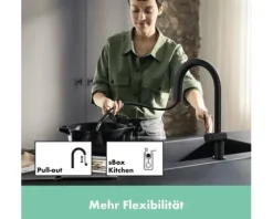 hansgrohe Küchenarmatur mit Filterfunktion SodaSystem AQITTURA M91 schwarz matt mit Schlauchbox, Filterkopf, Mineralisierungskartusche Harmony mit Filter, CO2 Flasche und SodaBase76806670