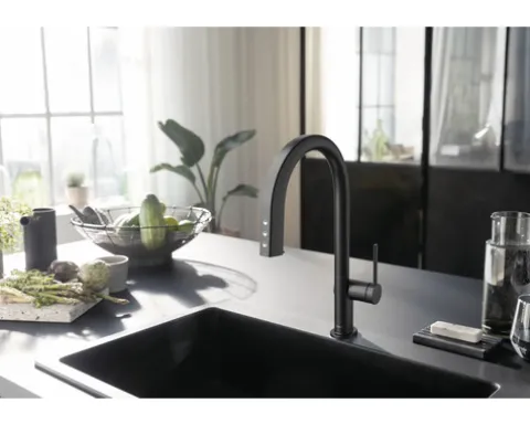 hansgrohe Küchenarmatur mit Filterfunktion SodaSystem AQITTURA M91 schwarz matt mit Schlauchbox, Filterkopf, Mineralisierungskartusche Harmony mit Filter, CO2 Flasche und SodaBase76806670