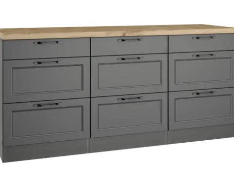 Held Möbel Auszugunterschrank Lübeck BxTxH 180 x 60 x 86 cm grau matt zerlegt 466.1.6331