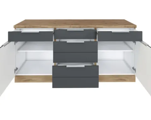 Held Möbel Auszugunterschrank Florenz BxTxH 180 x 60 x 82 cm grau matt zerlegt Anschlag reversibel 467.1.6293