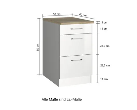Held Möbel Auszugunterschrank Mailand BxTxH 50 x 60 x 85 cm grau hochglanz zerlegt 435.1.6211