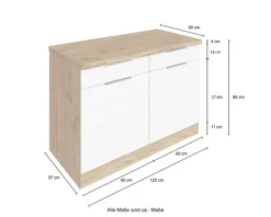 Held Möbel Auszugunterschrank Florenz BxTxH 120 x 60 x 82 cm weiß matt zerlegt Anschlag reversibel 463.1.6291