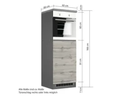 Held Möbel Backofen/Kühlumbauschrank für 88er Einbaukühlschrank PISA BxTxH 60 x 60 x 166 cm wildeiche matt zerlegt Anschlag reversibel 449.6310