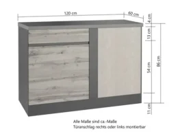 Held Möbel Eckunterschrank PISA BxTxH 120 x 60 x 86 cm wildeiche matt zerlegt Anschlag reversibel 473.2.6310