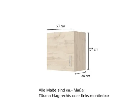 Held Möbel Hängeschrank Sorrento BxTxH 50 x 34 x 57 cm eiche hell matt zerlegt Anschlag reversibel 303.6272