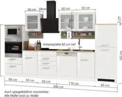 Held Möbel Küchenzeile mit Geräten Mailand 340 cm grau hochglanz zerlegt 588.1.6211