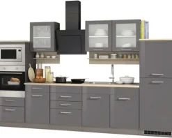 Held Möbel Küchenzeile mit Geräten Mailand 330 cm grau hochglanz zerlegt 586.1.6211