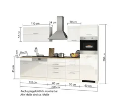 Held Möbel Küchenzeile mit Geräten Mailand 300 cm grau hochglanz zerlegt 613.1.6211