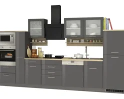 Held Möbel Küchenzeile mit Geräten Mailand 370 cm grau hochglanz zerlegt 590.1.6211