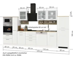 Held Möbel Küchenzeile mit Geräten Mailand 370 cm grau hochglanz zerlegt 590.1.6211