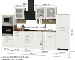 Held Möbel Küchenzeile mit Geräten Mailand 330 cm grau hochglanz zerlegt 600.1.6211