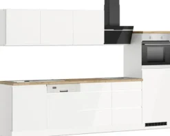 Held Möbel Küchenzeile mit Geräten Kiel 300 cm weiß hochglanz zerlegt Variante reversibel 1106.6341