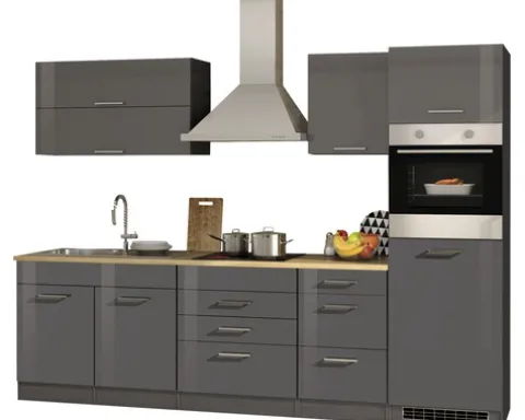 Held Möbel Küchenzeile mit Geräten Mailand 290 cm grau hochglanz zerlegt 607.1.6211