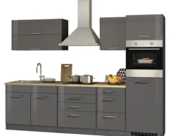 Held Möbel Küchenzeile mit Geräten Mailand 290 cm grau hochglanz zerlegt 604.1.6211