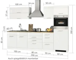 Held Möbel Küchenzeile ohne Geräte Mailand 290 cm grau hochglanz zerlegt 603.1.6211