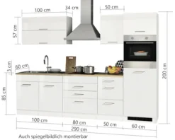 Held Möbel Küchenzeile ohne Geräte Mailand 290 cm weiß hochglanz zerlegt 603.1.6210